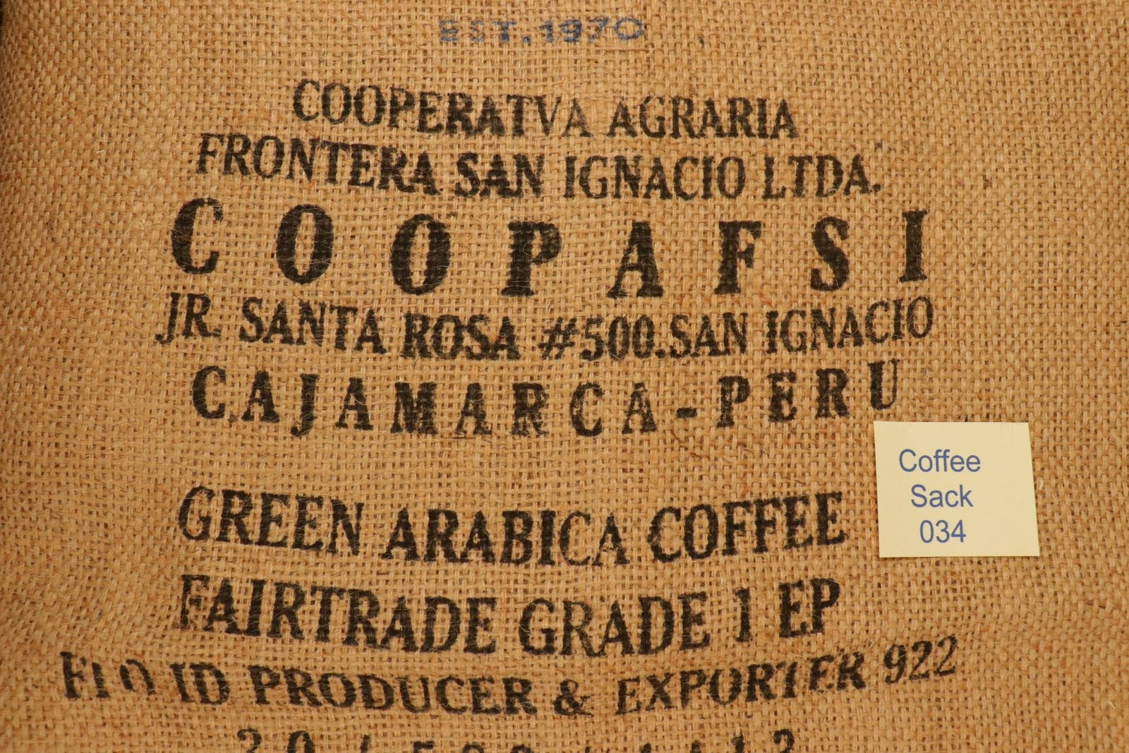 Peruvian Hessian Coffee Sack 034 Previously Held Green Beans Many Uses 034