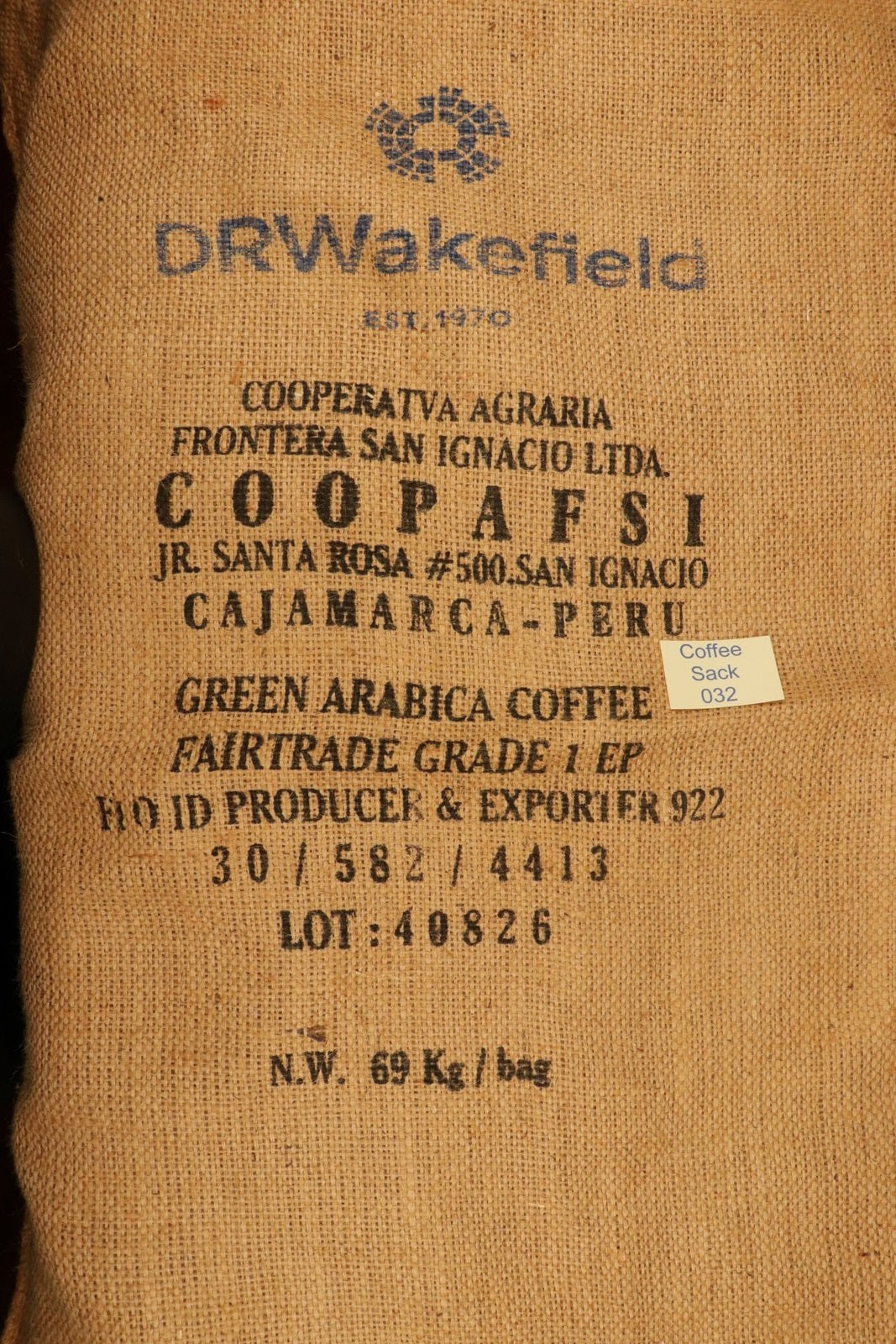 Peruvian Hessian Coffee Sack 032 Previously Held Green Beans Many Uses 032
