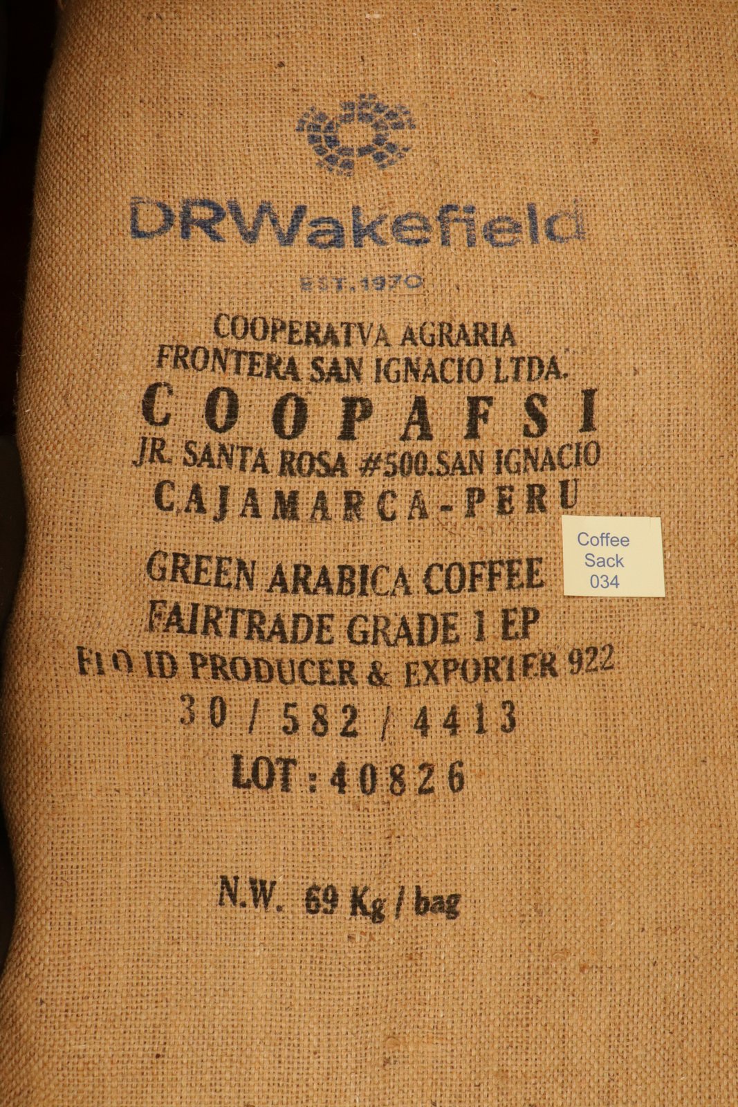 Peruvian Hessian Coffee Sack 034 Previously Held Green Beans Many Uses 034
