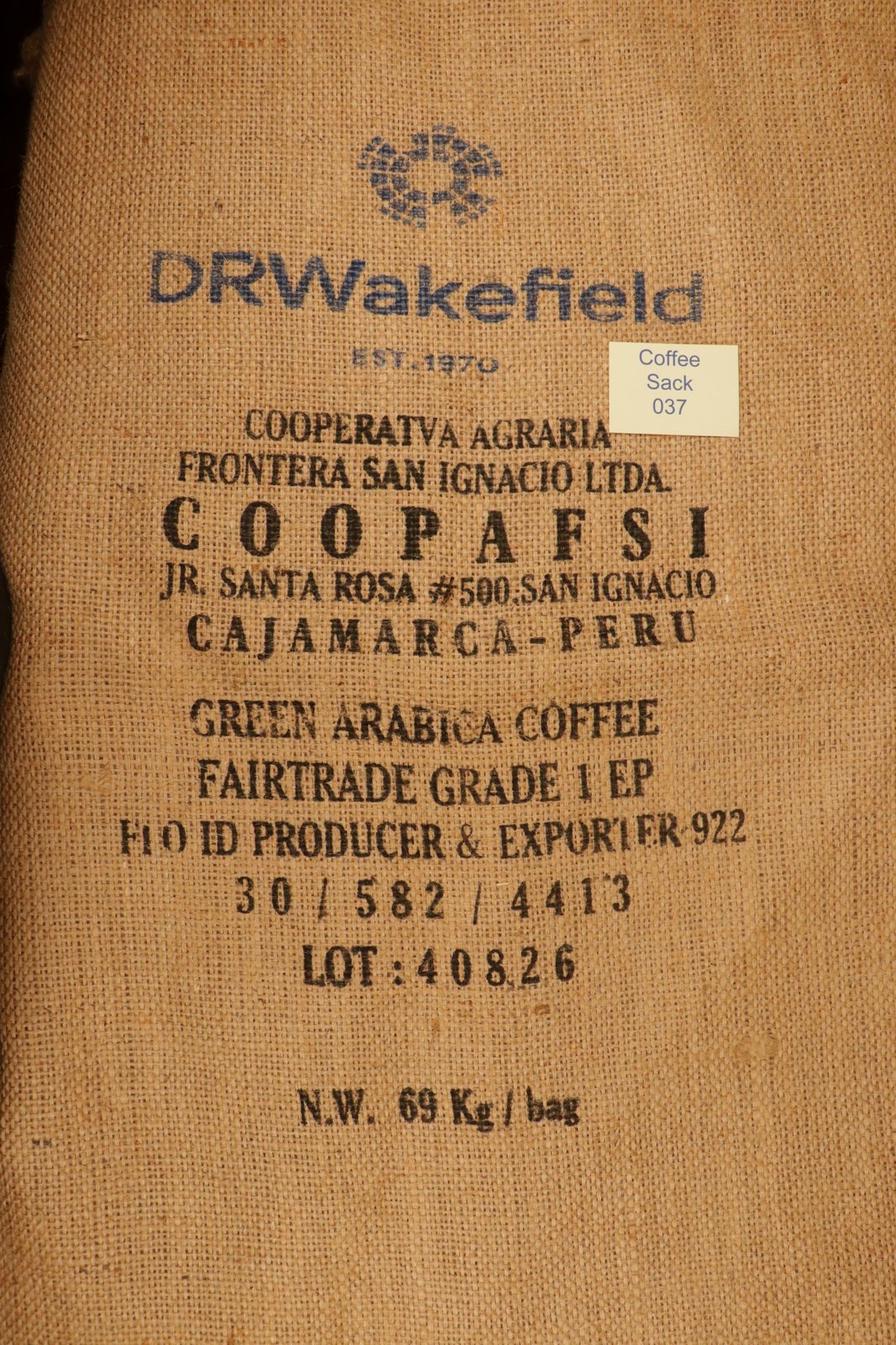 Peruvian Hessian Coffee Sack 037 Previously Held Green Beans Many Uses 037