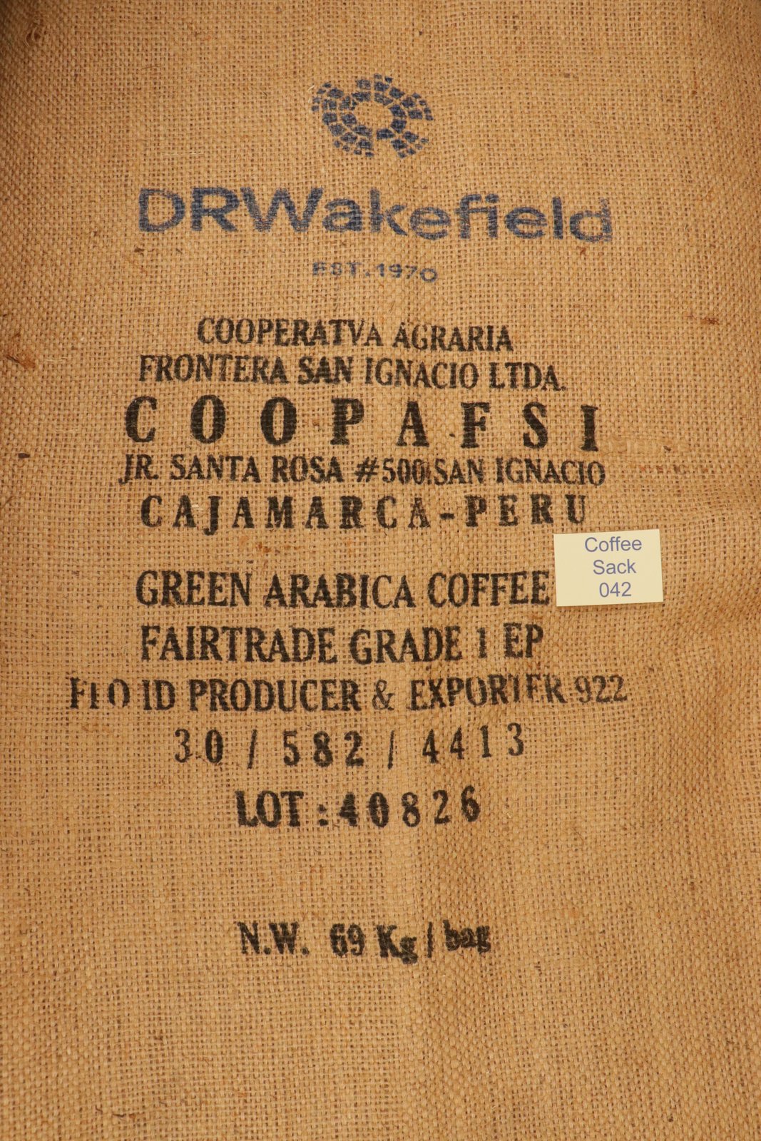 Peruvian Hessian Coffee Sack 042 Previously Held Green Beans Many Uses 042