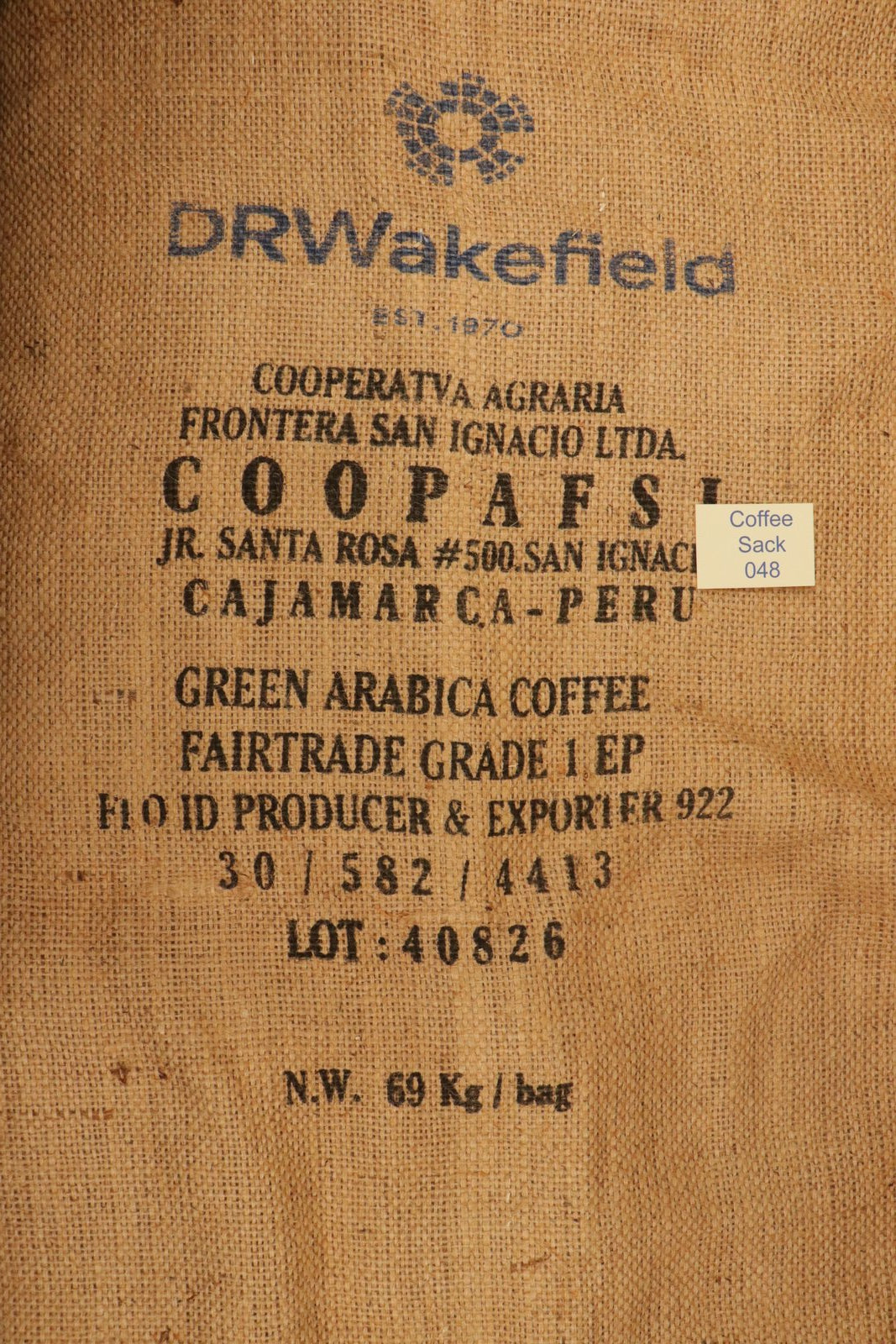 Peruvian Hessian Coffee Sack 048 Previously Held Green Beans Many Uses 048